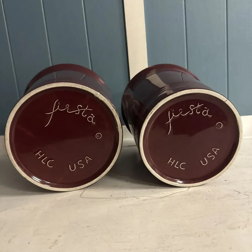 Set Of 2 Fiesta Ware Canister Cinnabar Retired EUC Ceramic Burgundy‎ Fiesta Ware
